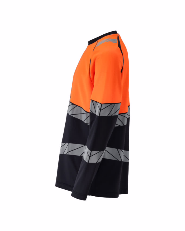 T-shirt L/Æ 25081 Mørk marine/Hi-vis orange, str. L