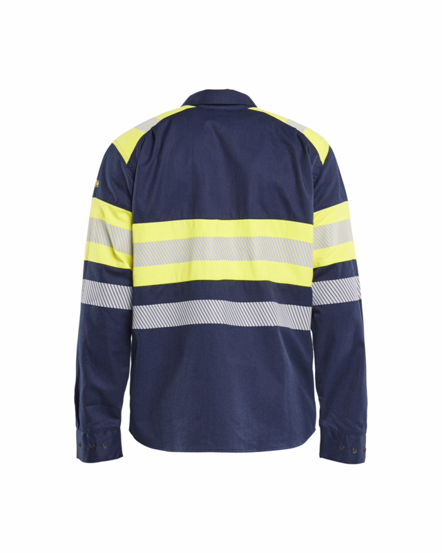 Arbejdsskjorte Hi-vis 3229 marineblå/gul, str. 4XL
