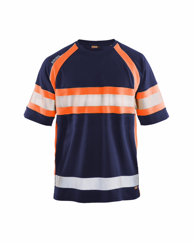 T-shirt 33371051 Hi-vis marineblå/orange, str. XL