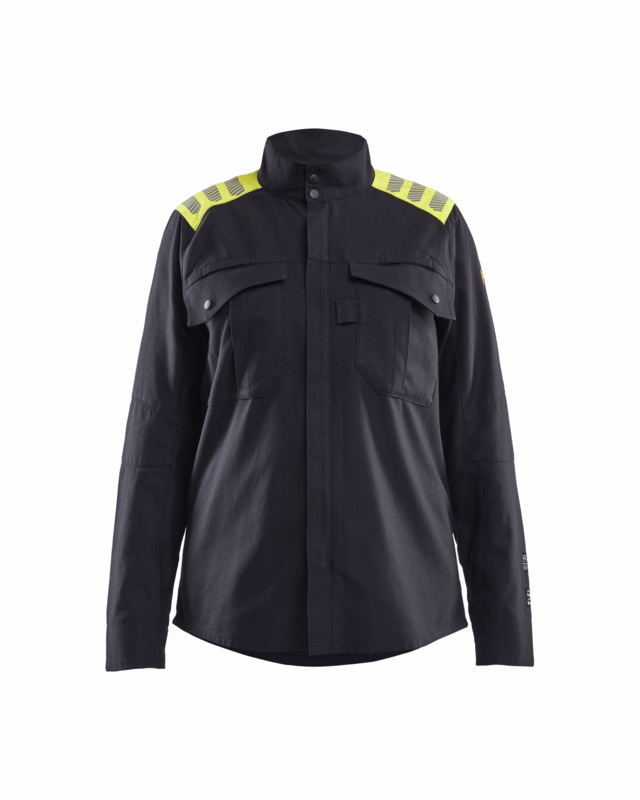 Arbejdsskjorte Dame 4072 Sort/Hi-vis Gul, str. 2XL
