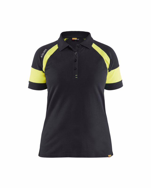 Poloshirt Dame 3528 Sort/High Vis Gul, str. 2XL