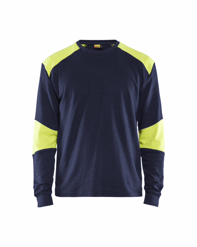 T-shirt L/Æ 3457 marineblå/gul, str. S