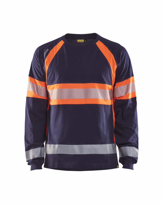 T-shirt L/Æ Hi-vis 3510 marineblå/orange, str. L