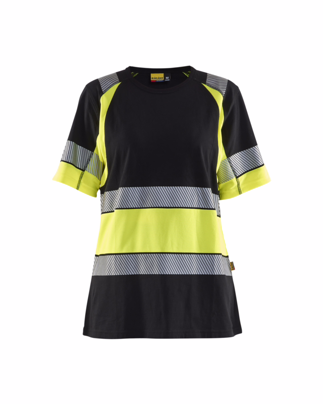 T-shirt 3410 Dame Hi-vis Sort/Gul, str. 2XL