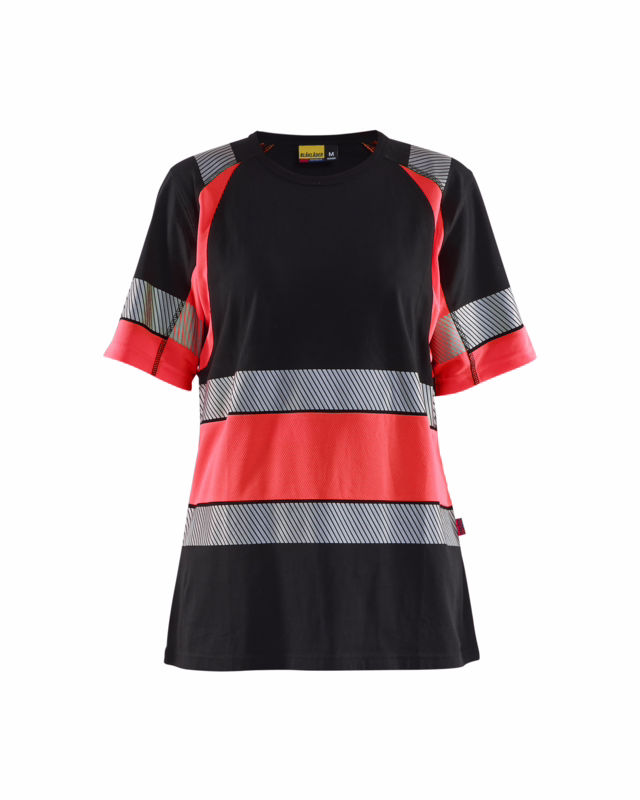T-shirt 3410 Dame Hi-vis Sort/Rød, str. L