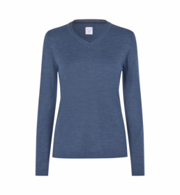 Seven Seas - Pullover Dame S671 V-hals Blå melange