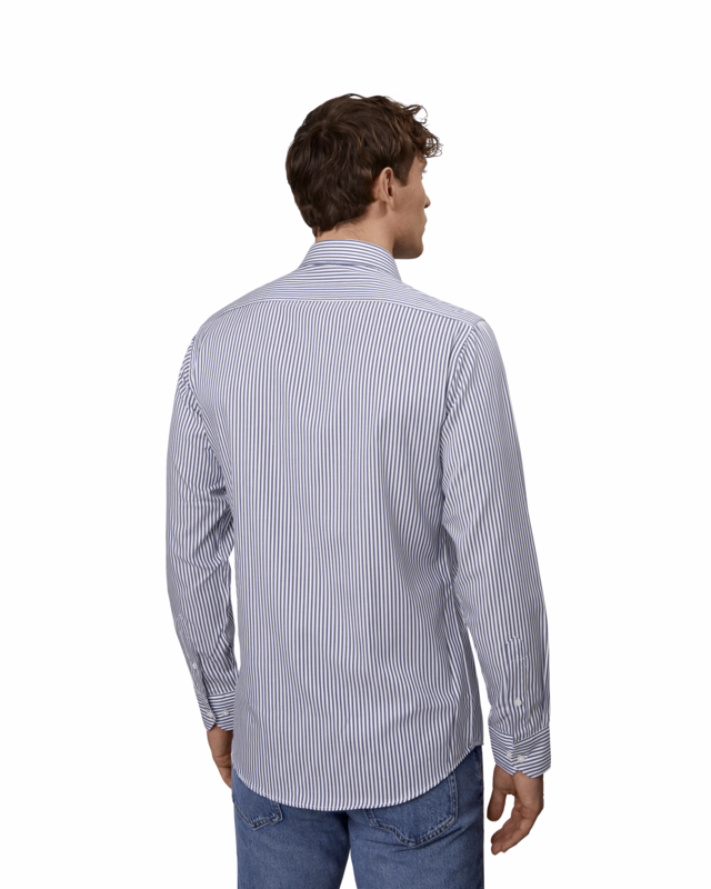 Skjorte L/S S90 Slim Fit Strib Navy, Str. S