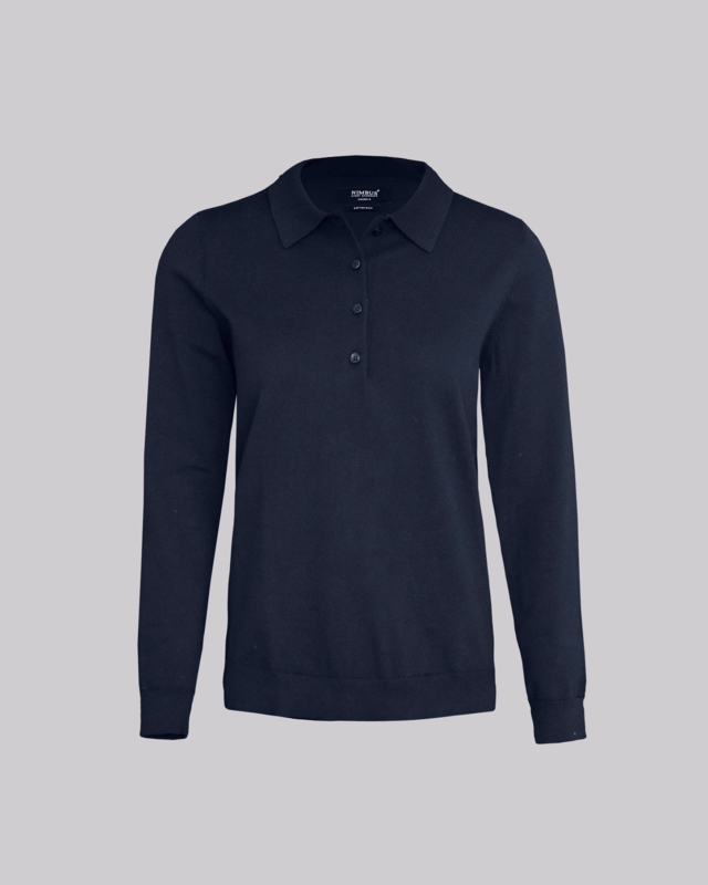 Striktrøje m/knap Dame L/Æ Brighton Navy, str. XL