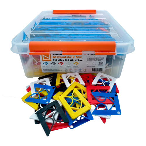 Afstandsbrikker 1-5mm Mix plastboks 500 stk