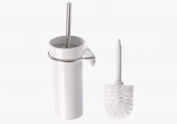 Toiletbørste m/skål i porcelæn, m/holder & skaft i RS