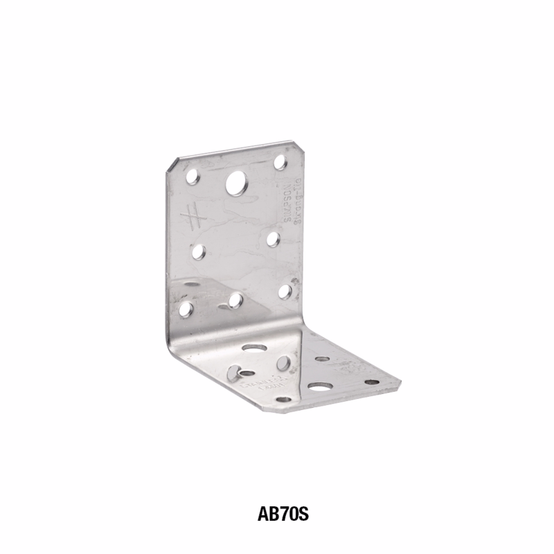 Vinkelbeslag u/ribbe 70 rustfri A4