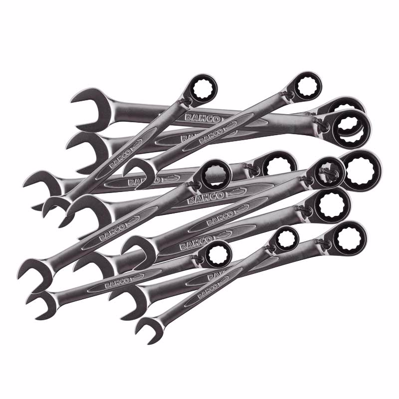 Ringgaffelnøglesæt m/skralde 8-19mm, 12 dele