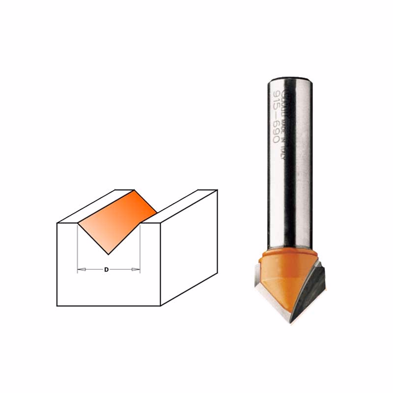 V-notfræser HM Ø12,7mm 90° K8