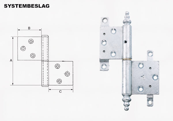 Dørhængsel fzv 120x41,5mm V m.t. m/knop 11199