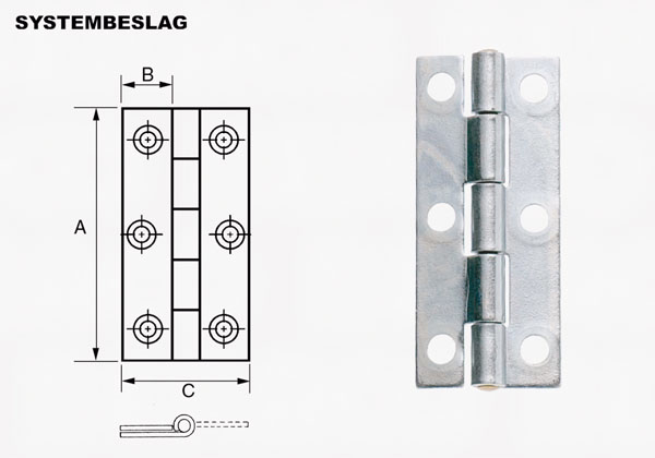 Kanthængsel fzg 64x28mm m/fast m.t. forsat ryg 13243