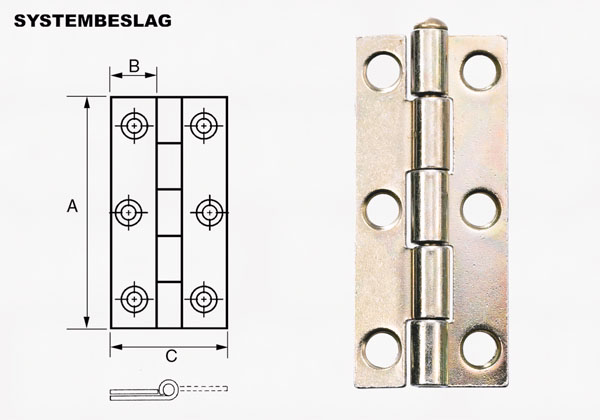 Kanthængsel fzg 64x28mm m/løs m.t. 13241