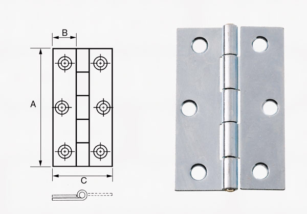 Kanthængsel fzb 76x50mm firk.hj. m/løs tap, forsat ryg 13223