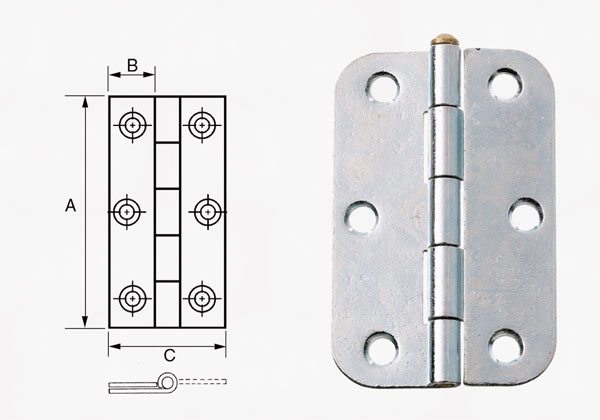 Kanthængsel fzb 76x50mm Ø.hj. m/løs tap, forsat ryg 13223