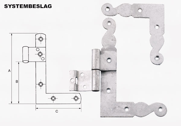 Vinkelhængsel fzv 175mm H m/syst.tap, m/figur komp. 21554 