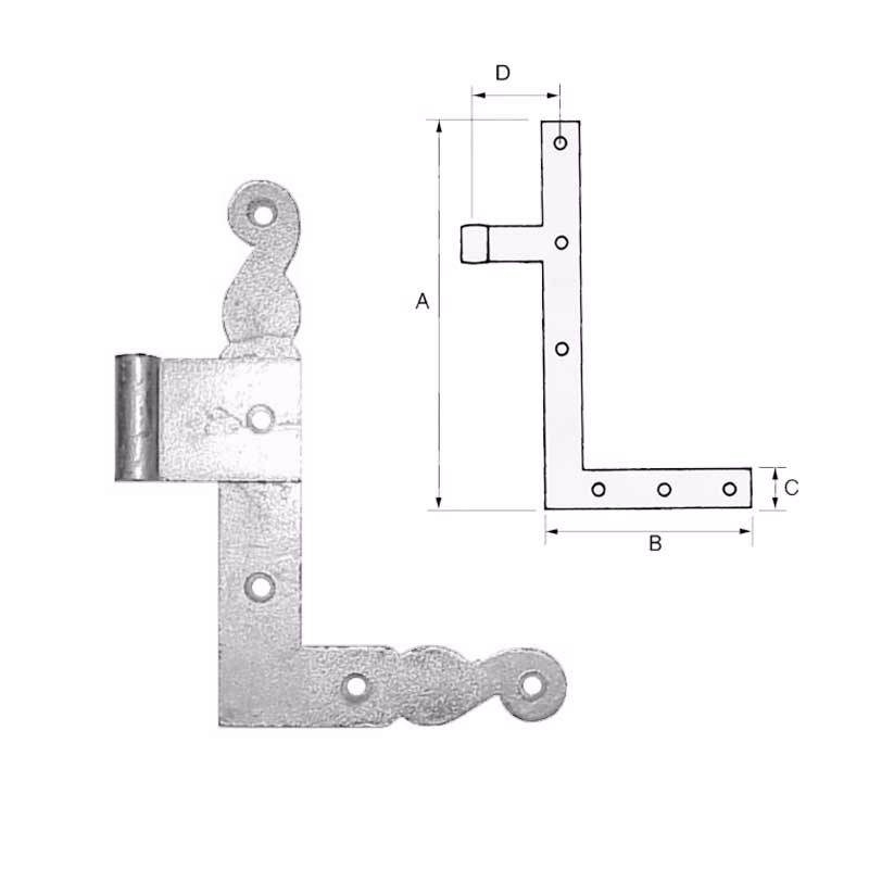Vinkelhængsel fzv 175x110mm V ned m/figur 21515