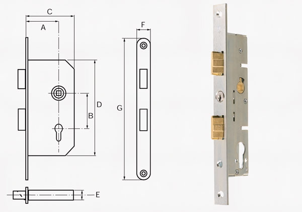 Dobbeltfallelås 38 D35 PZ 78mm m/nøgleafspærre
