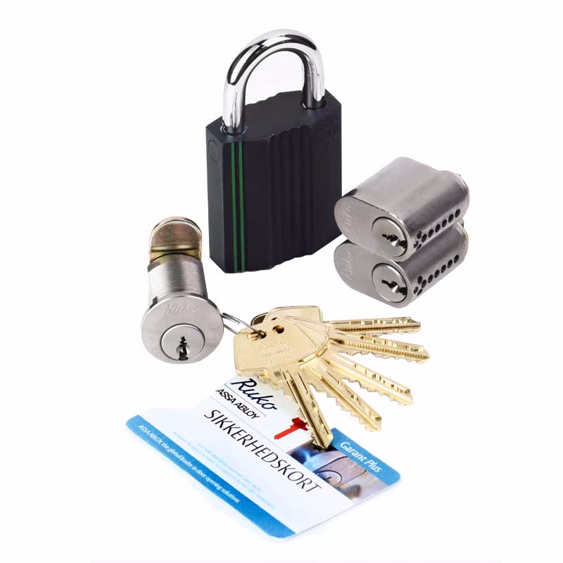 Cylindersæt 2xRG1660+RG1607+RG2641 rsl m/kort og 5 nøgler