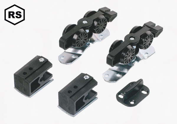 Skydedørsbeslagsæt komplet, max 60 kg, rustfri stål/messing