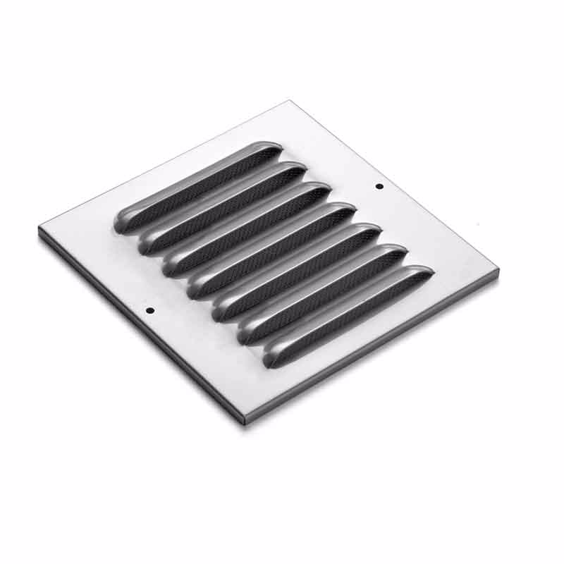 Ventilrist 202 x 202mm rustfri mat, med fluenet