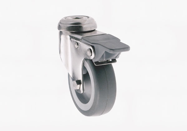 Hjul drejelig m/bolthul og bremse RS/gummi Ø75mm 75kg