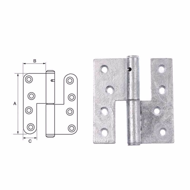 Dørhængsel fzv 123x55x4mm V firk.hj. m.t. 11425