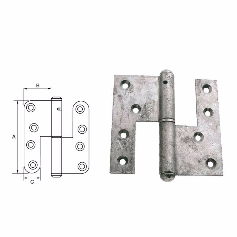 Dørhængsel fzv 123x45x4mm V firk.hj. m.t. 11423