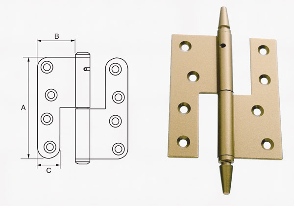 Dørhængsel guld 109x38mm H firk.hj. s.t. m/knop 11142