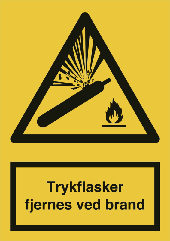 Skilt trykflasker fjernes ved brand gul plast