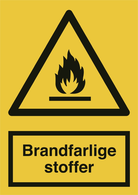 Skilt brandfarlige stoffer gul plast