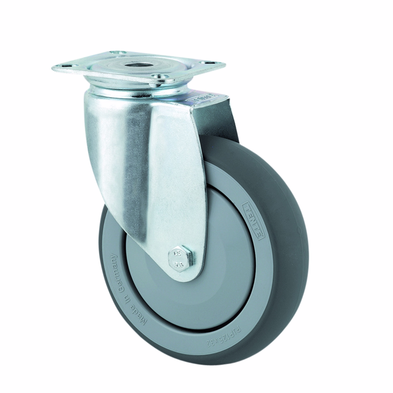 Hjul drejelig m/plade fzb/gummi Ø100mm 100kg