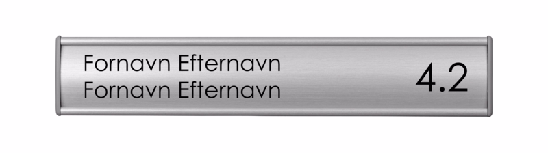 Navneskilt med grå endecaps 40x215 mm