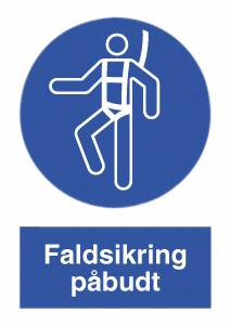 Skilt Faldsikring påbudt blåt plast
