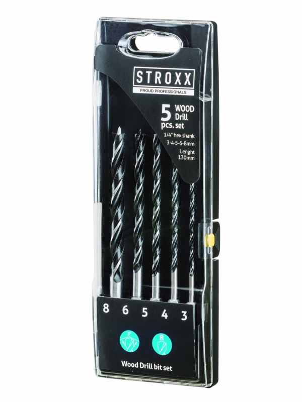 Træborsæt 1/4"-fæstne 5 dele, 130 mm