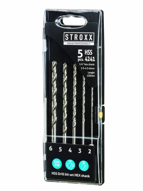 Borsæt HSS slebet 1/4"-fæstne 5 dele, 130 mm