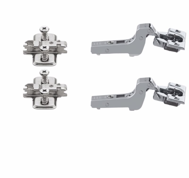 Hængsel m/dæmp indenilig. Ø35 107° m/bagpl. pk á 2 stk