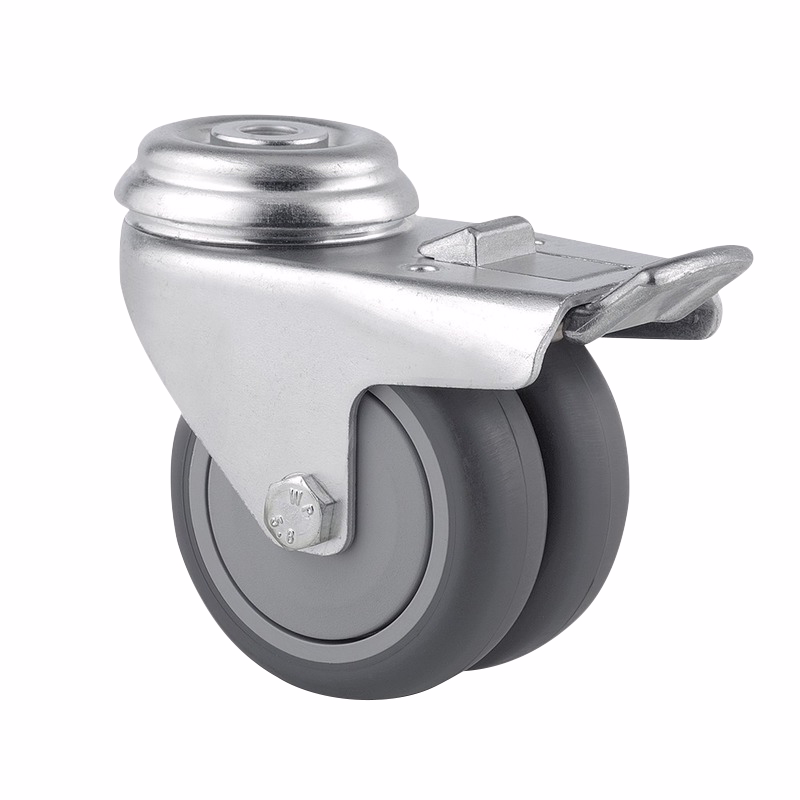 Hjul drejelig m/bolthul og bremse dobb fzb/gummi Ø75mm 100kg