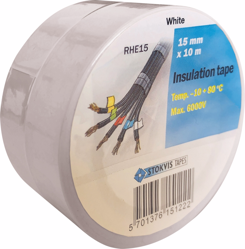 Isoleringstape hvid 15mm x 10m, 2 pak