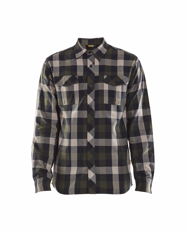 Skjorte Flannel 3299 olivengrøn/sort, str. XL