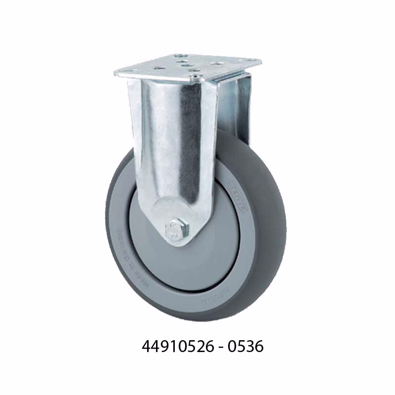 Hjul fast m/plade fzb/gummi Ø100mm 100kg