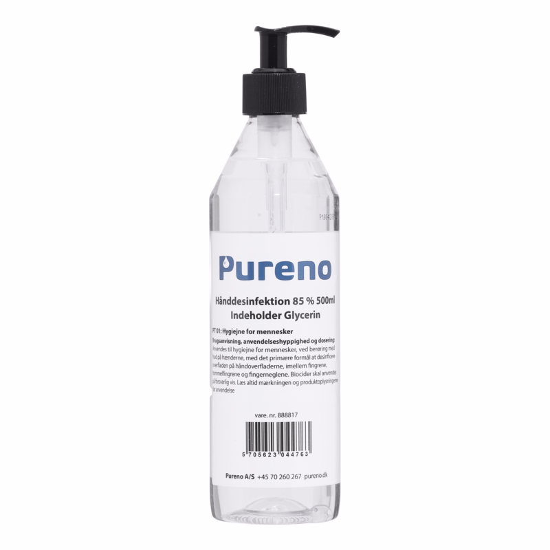 Hånddesinfektion 85% sprit m/pumpe, 500 ml