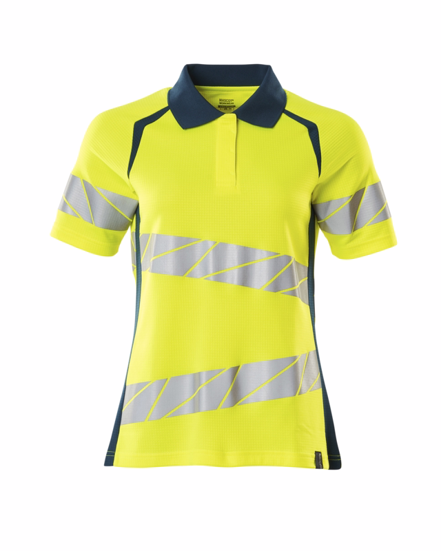 Poloshirt Hi-vis Dame 19093 gul/mørk petroleum, str. S