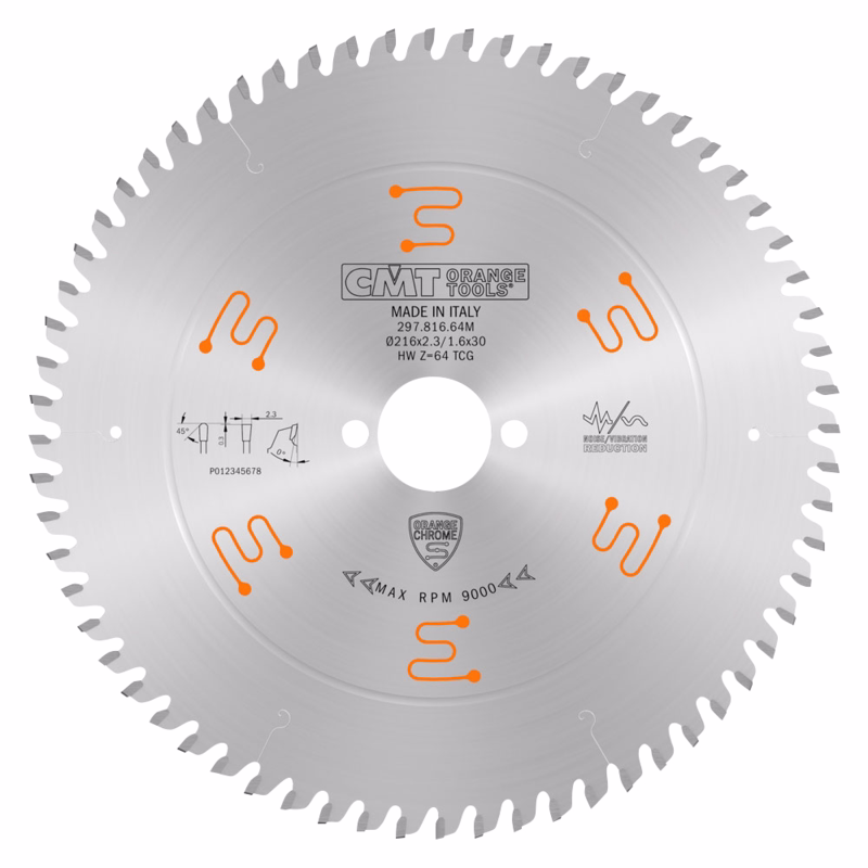 Rundsavklinge Ø216x2,3x30 mm Z64 Aluminium NEG Chrom