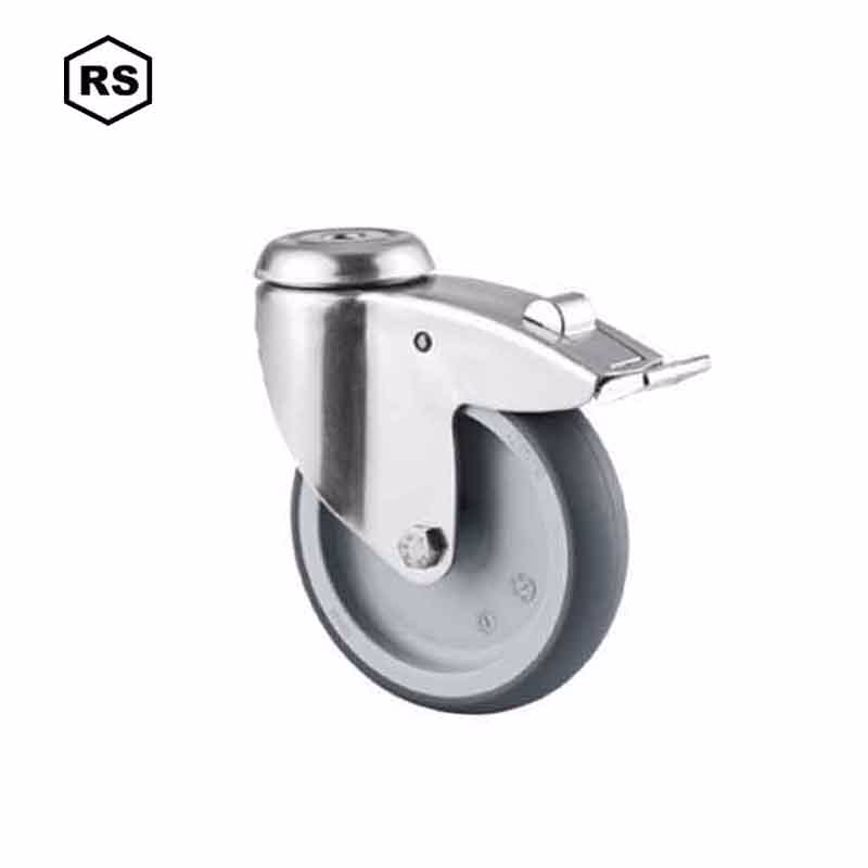 Hjul drejelig m/bolthul og bremse RS/gummi Ø125mm 100kg