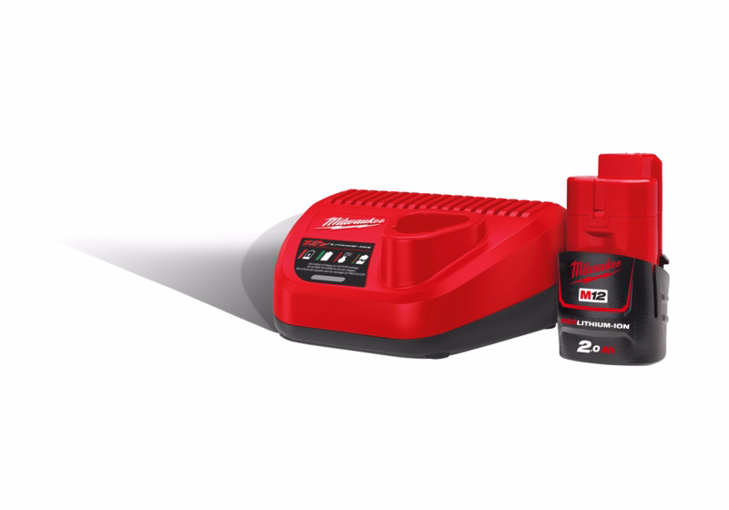 Batterisæt M12 NRG-201 m/lader og 1x2,0 Ah 12V