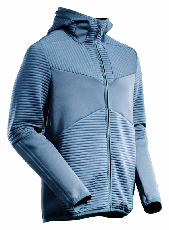 Fleece hættetrøje 22603 m/lynlås Stenblå, str. XS